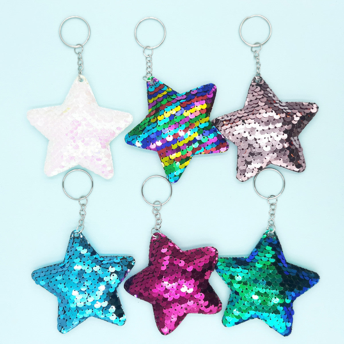 Sequined Five Pointed Stars Keychain Set Double Sided Metal Buckle Unisex Keychains For Keys Everyday Keychain