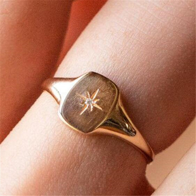 Rings European American Hexagonal Star Seal Personality Square Ring Copper Electroplating Style Women Size 5 6 7 8 9 10