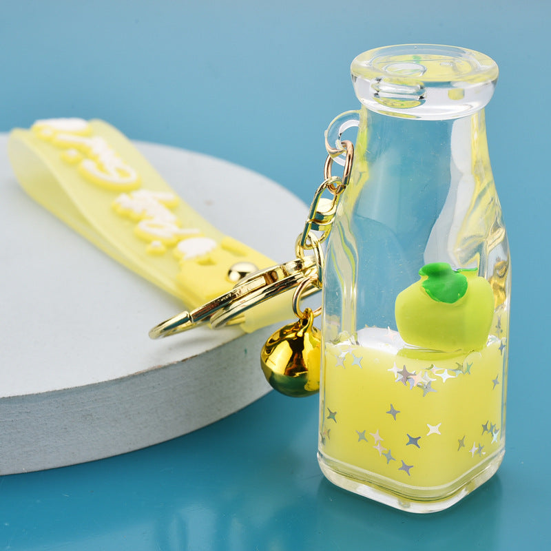 Acrylic Keychain Floating Fruit Yogurt Bottle Design Cute Keyring Creative Accessory Durable Pendant Yellow Pink