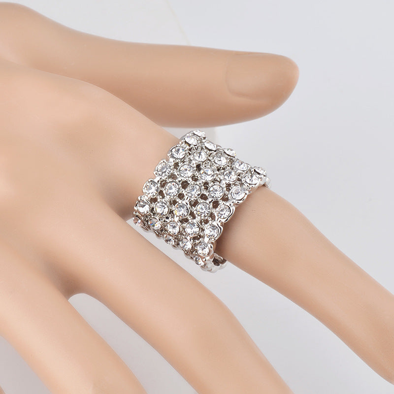 Women Fashion Ring Jewelry Alloy Inlaid Rhinestones Polished Electroplated Durable Elegant Accessory Brilliant