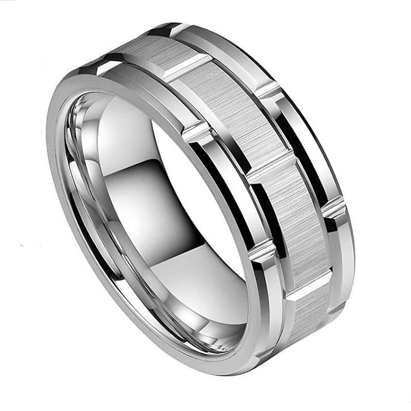 Unisex Stainless Steel Ring Three In One Groove Design Geometric Modern Band European American Fashion Jewelry
