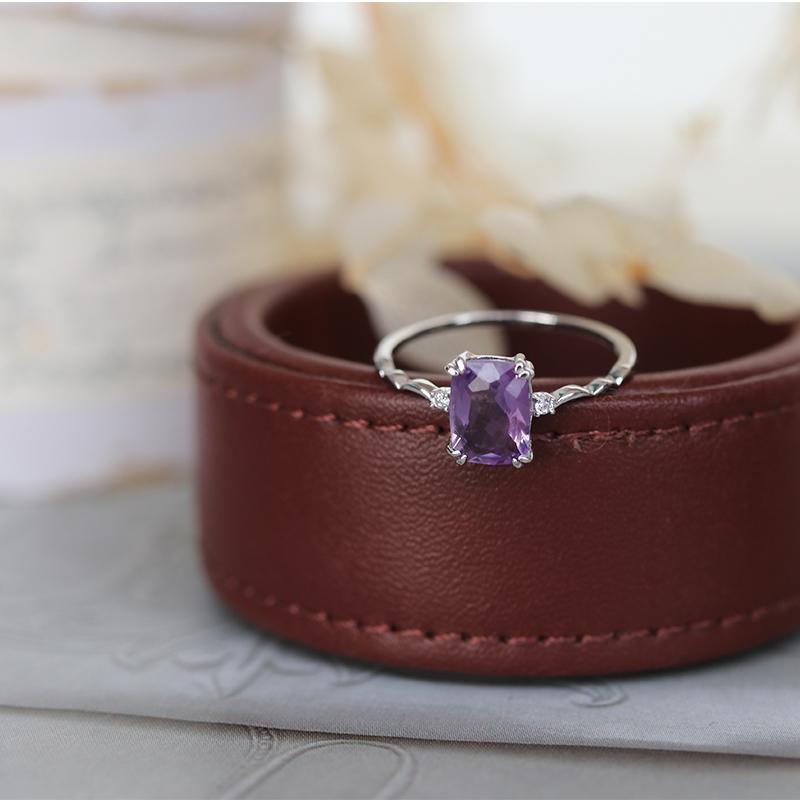 Lavender Amethyst Ring For Women Simple Copper Silver Band US Sizes 6 7 8 9 Elegant Fine Jewelry Copper Shines