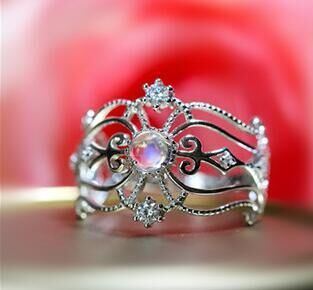 Womens Ring White Gold Plated Brass Alloy Inlaid Moonstone Moonstone Cutout Geometric Design Fashion Ring Gold