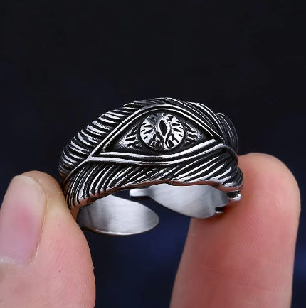 European And American Retro Stainless Steel Fashion Feather Ring