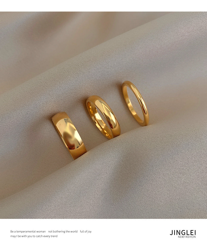 Womens Thin Stackable Ring Titanium Steel Gold Plated Band Fashion Jewelry Geometry Circles Electroplated Rings