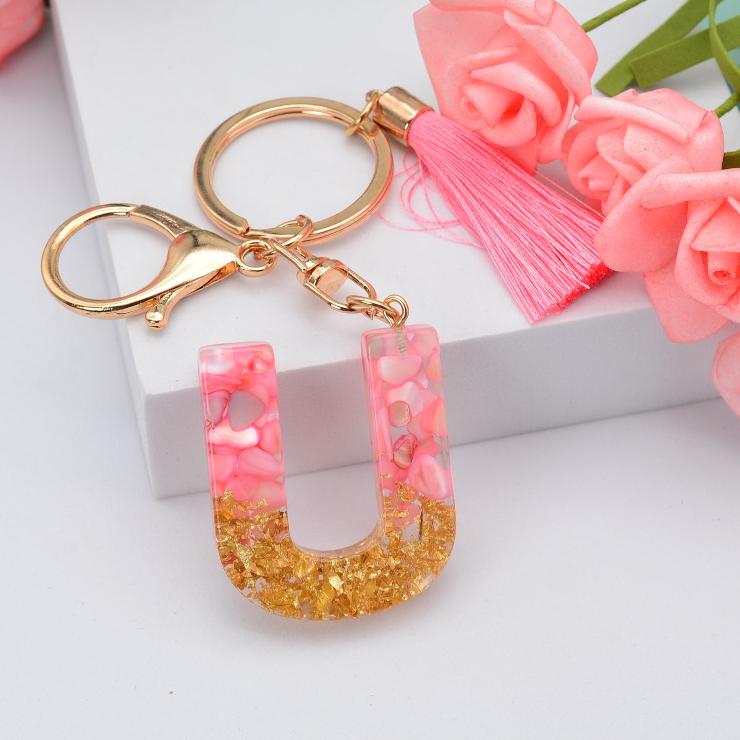 Resin Initial Keychain Alphabet Letter Pendant Ball Stone Personalized For Keys Stylish Accessory Alphabet Charm