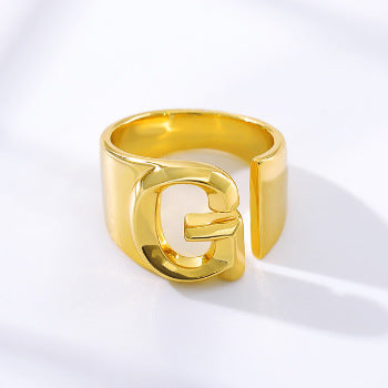 Women's Initial Letter Ring Wide Band Alphabet Copper Electroplated Personalized Statement Jewelry Gift Online
