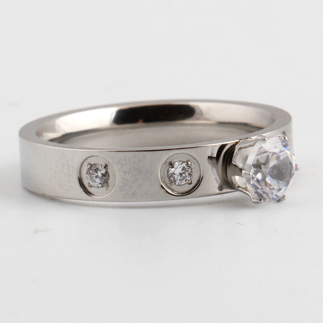 Women Titanium Steel Ring With Rhinestones Diamond Geometric Design Elegant Everyday Wear Jewelry Elegant Ring