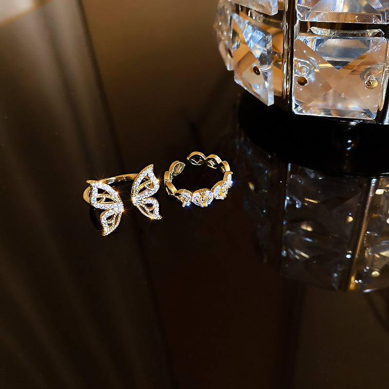 Womens Microset Zircon Ring Butterfly Inlay Alloy Korean Style Fashion Jewelry For Everyday Elegant Wear Gift Idea