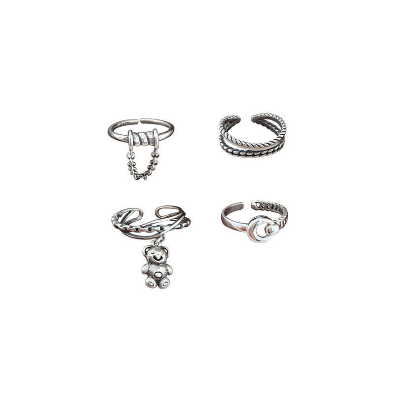 Thai Silver Geometric Chain Ring For Women And Girls Korean Retro Style Jewelry Non Inlaid Gift For Daily Wear