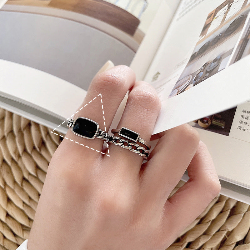 Sterling Silver Plated Adjustable Open Geometric Ring White Copper Niche Elegant Everyday Jewelry For Everyday