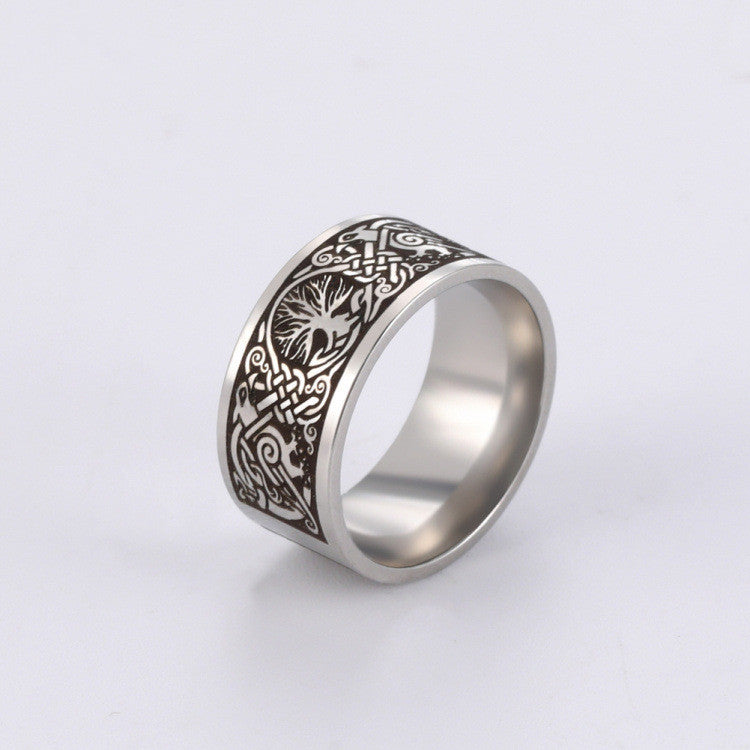 Mens Tree of Life Stainless Steel Ring Electroplated Fashion Jewelry Trendy Durable Band for Men Elegant Style