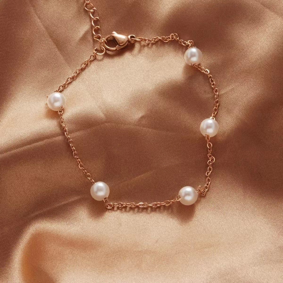 Women Anklet Titanium Steel Pearl Foot Chain Geometric Design Beach Jewelry Durable Foot Accessory Stylish Pro