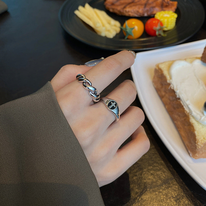 Vintage Silver Plated Cross Ring Adjustable Trendy Ring Simple Design Epoxy Jewelry Fashion Ring Gifts For Her