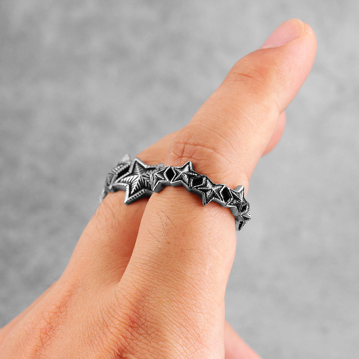 Mens Titanium Steel Ring With Pentagram Star Design Fashionable Band Folk Custom Silver Polished Finish ForHim