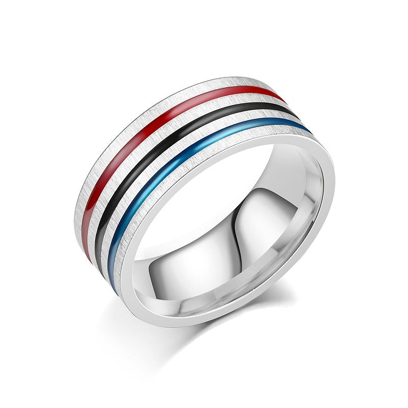 Unisex Titanium Steel Flower Ring With Oiled Finish Silver Rainbow Drip Design Wide Band 8MM Sizes 6 7 8 6 7 8