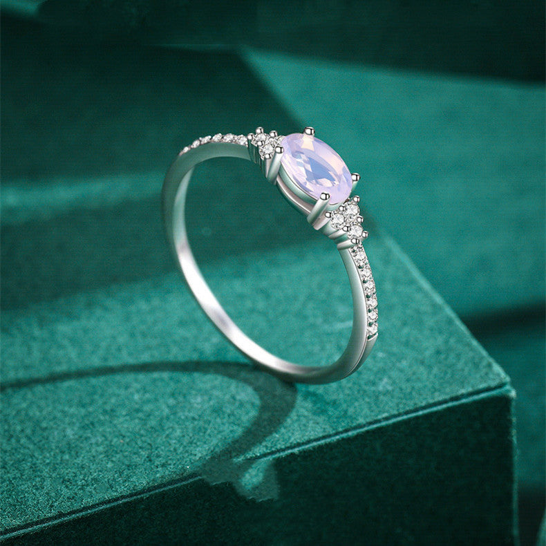 Oval Sterling Silver Ring Inlaid Crystal Pink Fashion Jewelry Gift For Her Elegant Casual Ring Crystal Sparkle