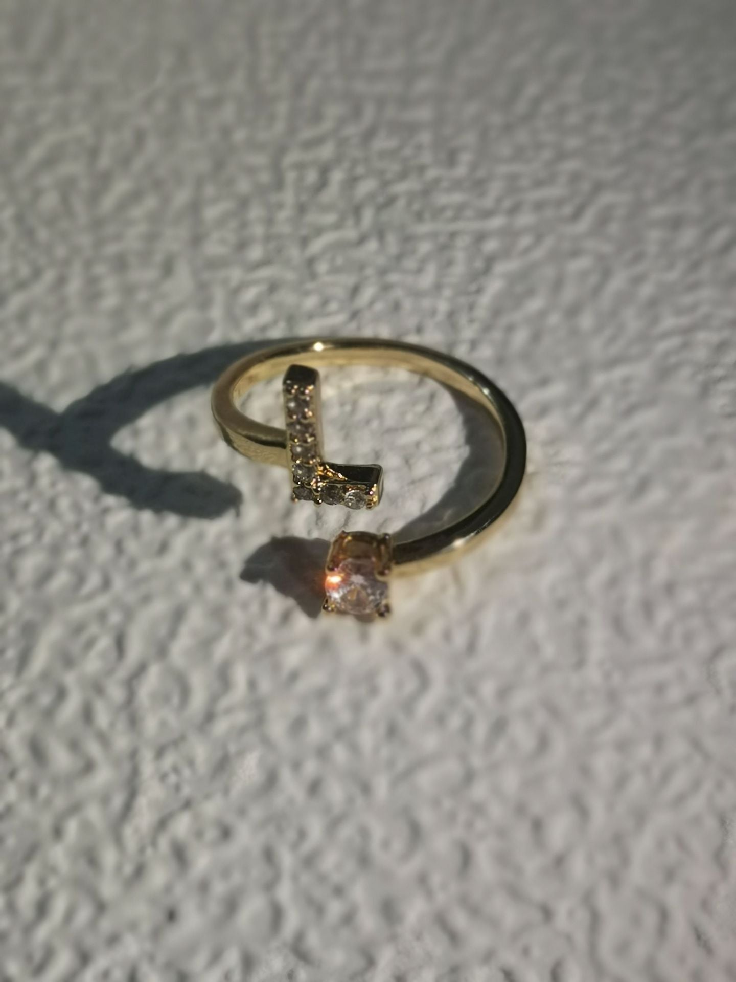 Unisex Copper Ring Adjustable Zircon Inlaid Letter Design