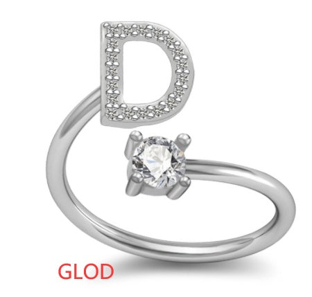 Womens Initial Rings Adjustable Copper Letter Ring With Sterling Silver Gem Inlay Fine European Jewelry A to Z