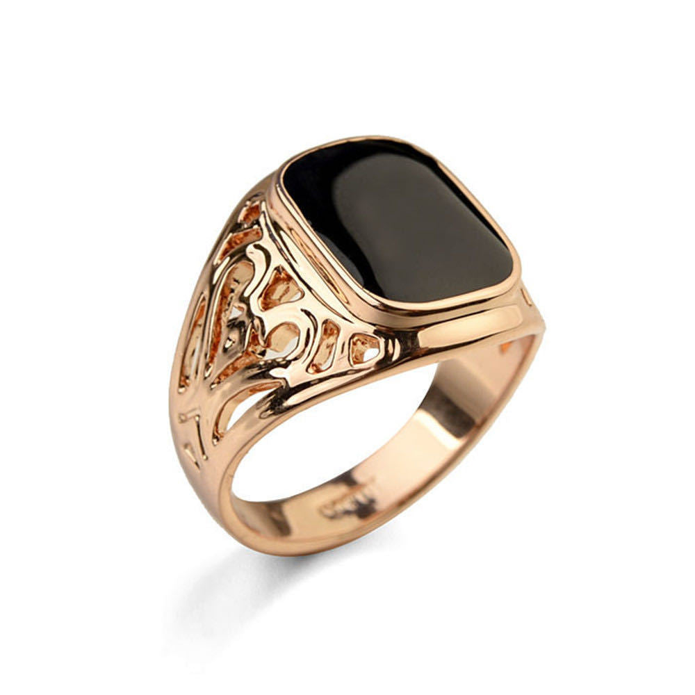Unisex Alloy Ring Golden Hollow Carved Geometric Band For Men And Women Stylish Finger Ring Gift Jewelry Party Ready