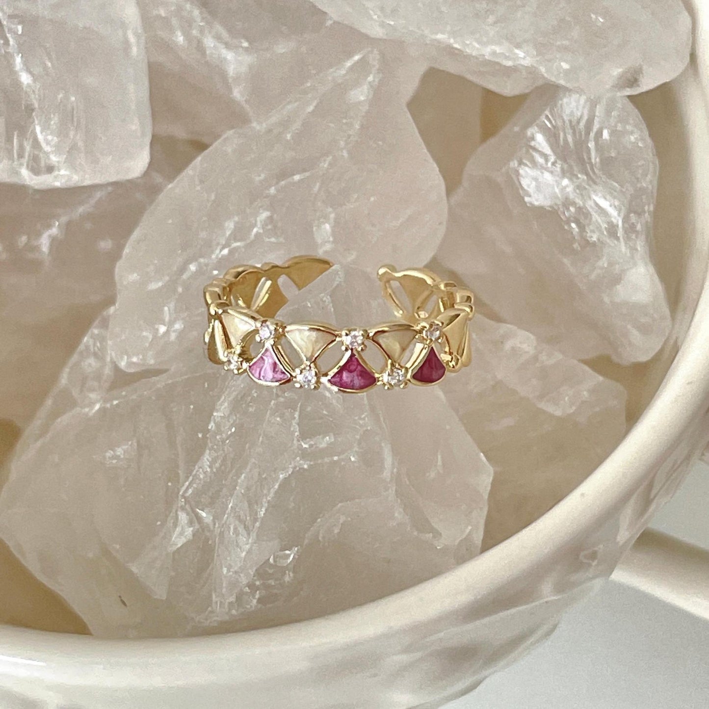 Geometric Women Rings Set Adjustable Alloy Electroplated Fashion Jewelry Ring Set Beige Purple Drip Glazed Set
