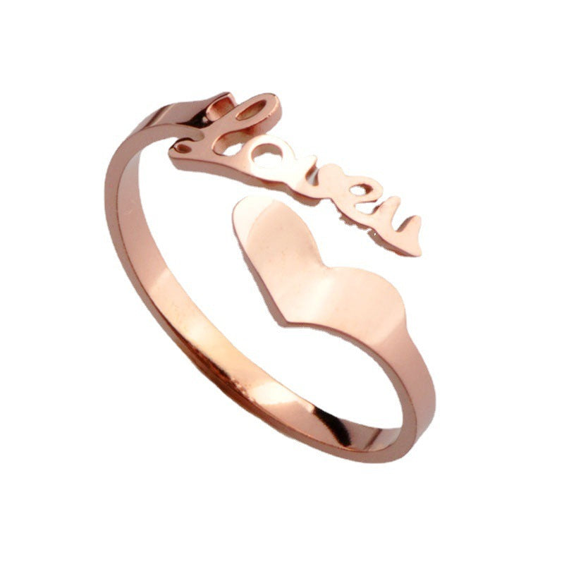 Womens Heart Shaped Rose Gold Titanium Steel Ring Diamond Pinky Ring For Birthday Gift Jewelry Classic Sparkle