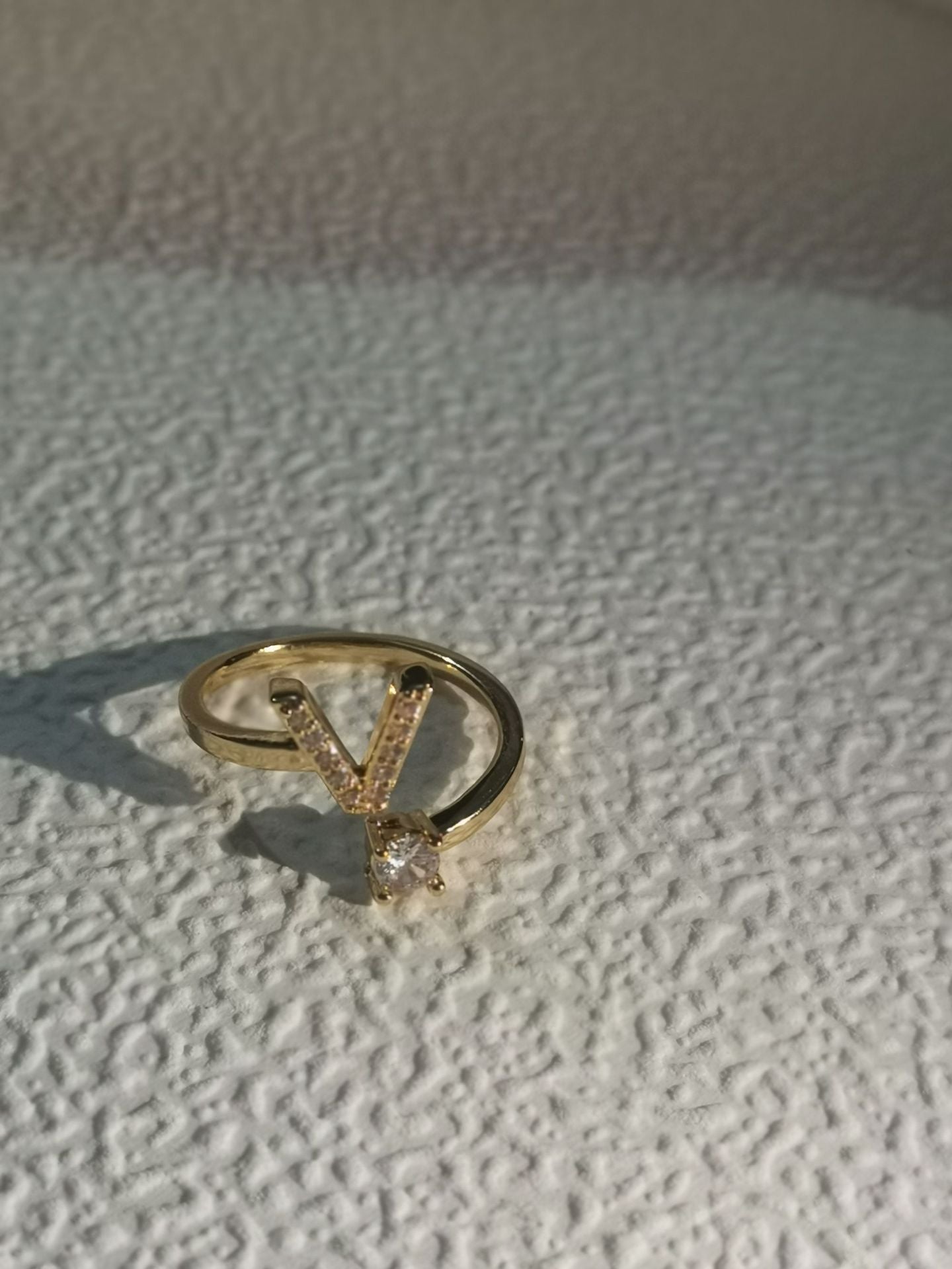 Unisex Copper Ring Adjustable Zircon Inlaid Letter Design