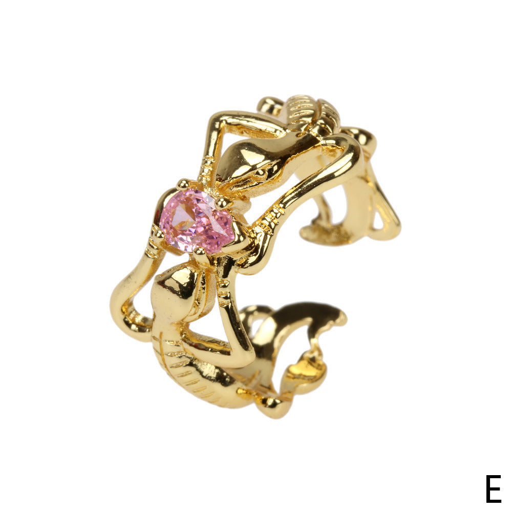 Gecko Ring Green Zircon Gold Plated Copper Adjustable