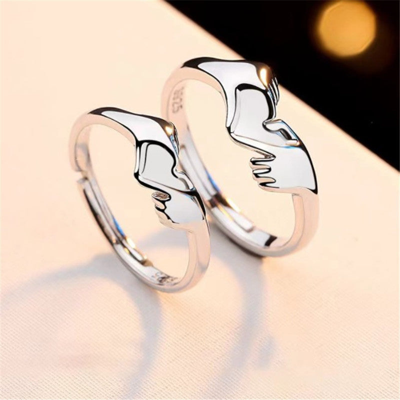 S925 Silver Rings Love Hand Holding Design Adjustable Opening Unisex Pair For Couples Engagement Jewelry Gifts