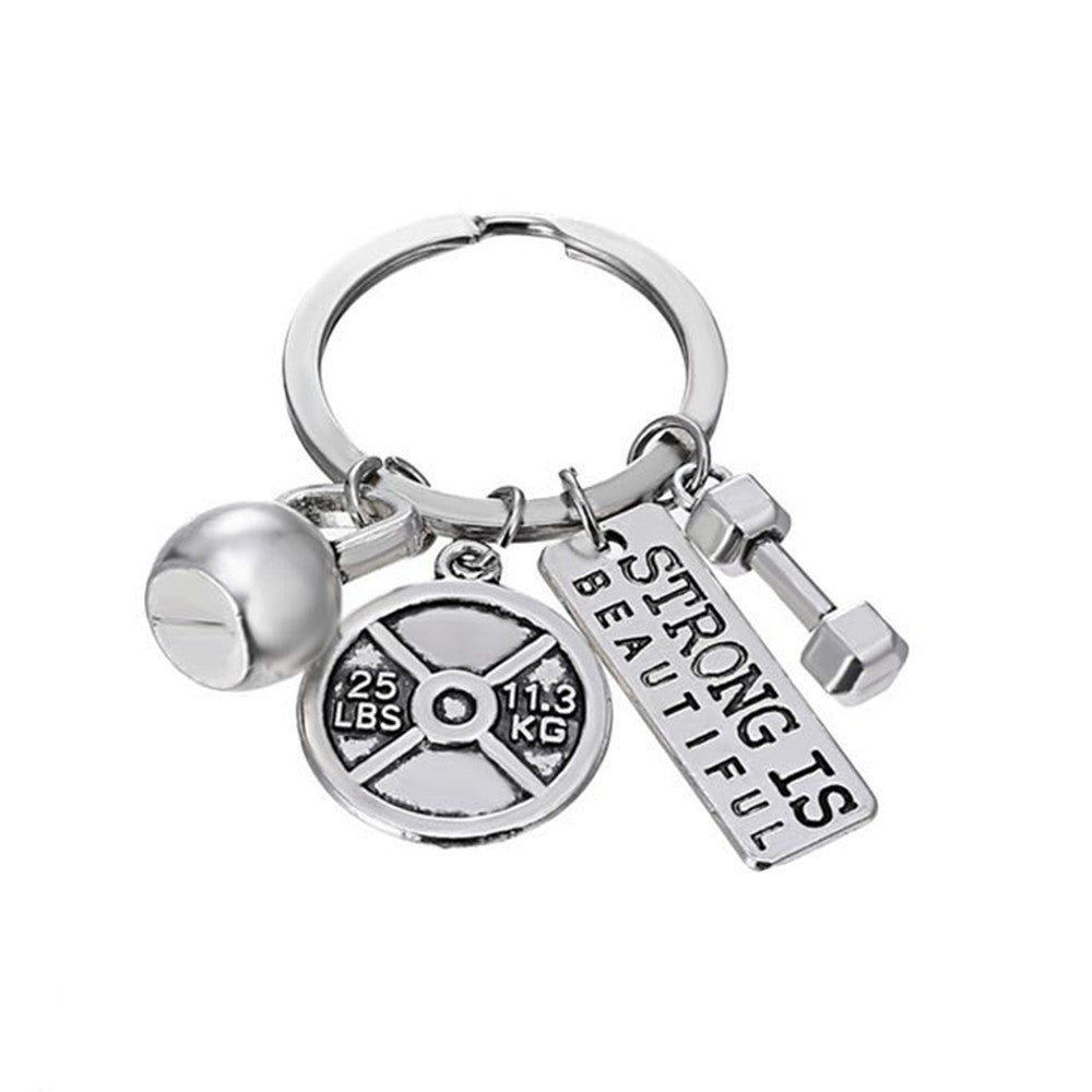 Fitness Keychain For Men And Women Zinc Alloy Dumbbell Barbell Kettlebell Design Sports Keychain Plated Finish