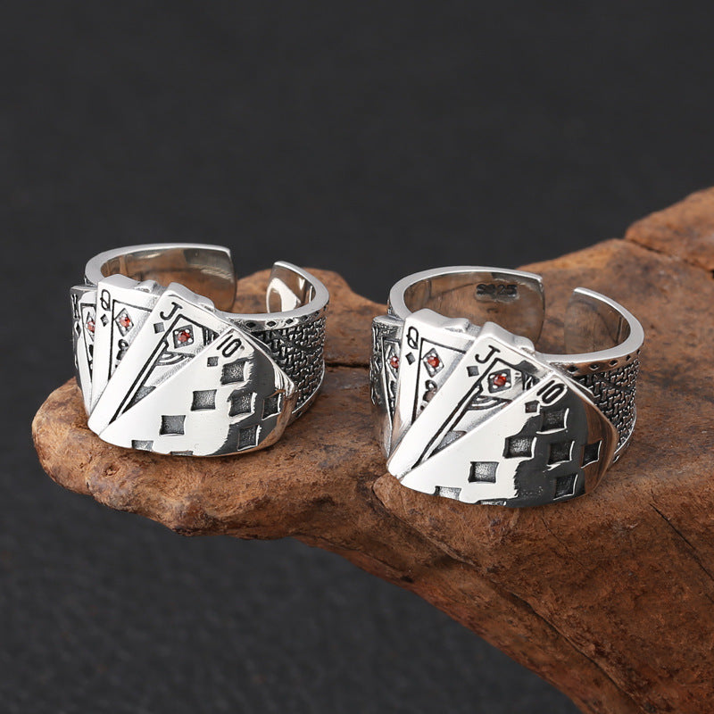 Couple Playing Card Rings Unisex Zinc Alloy Jewelry Dripping Oil Finish European American Poker Lovers Jewelry