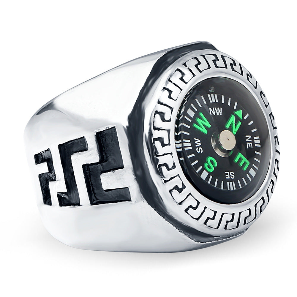 Personalized Mens Compass Ring Titanium Steel Engraved