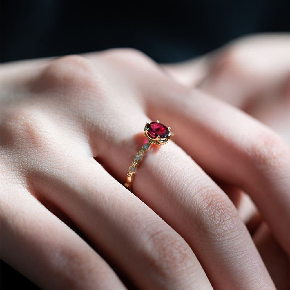 Geometrical Copper Ring With Faux Ruby And Tourmaline Inlaid Zircon Adjustable Open Design Fashion Jewelry Gift