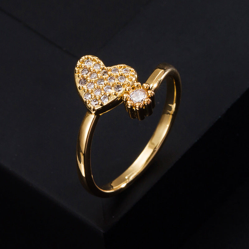 Womens Adjustable Copper Ring Gold Plated With Zircon Inlaid Geometric Design Elegant Wedding Jewelry For Women