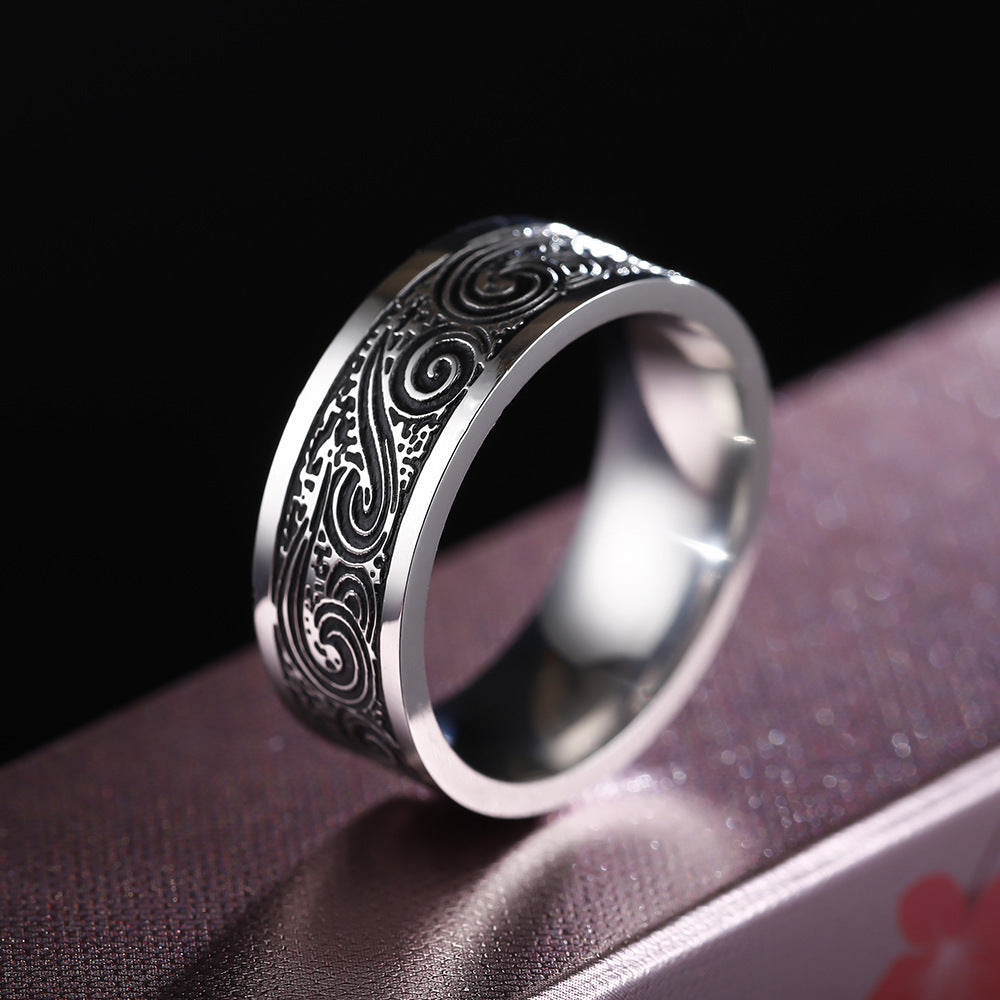Mens Stainless Steel Ring With Geometric Design Retro Style Titanium Accent Durable Fashion Jewelry Band Classic Style