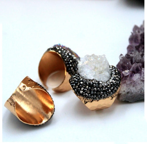 Agate Crystal Ring Geometric Design Stone Jewelry For Women Men European Inspired Travel Birthday Gift Original Stone