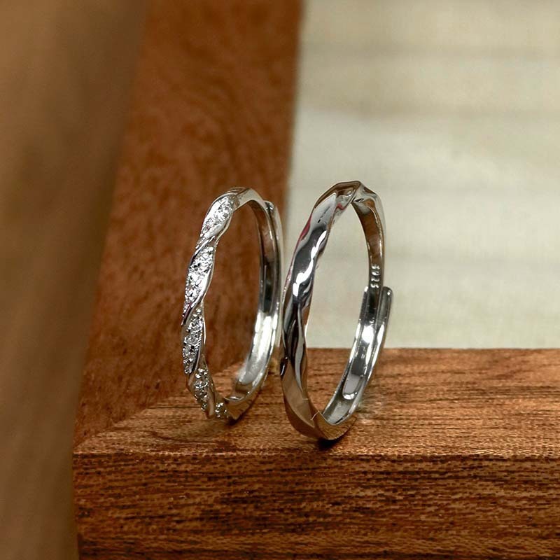 Couple Rings Adjustable Promise Set For Lovers Copper Geometric Electroplated Bands Geometric For Men And Women