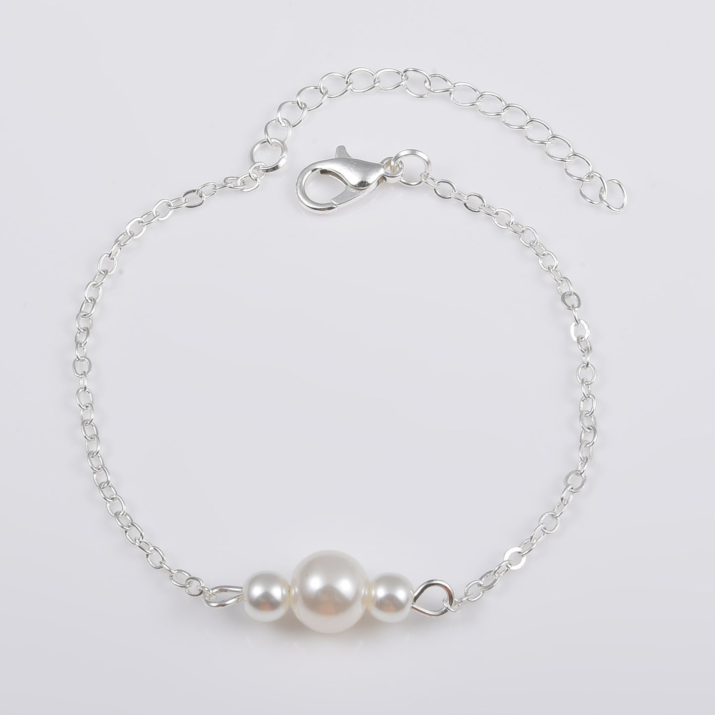 Pearl Beaded Bracelet With Chain Extender Elegant Glossy White Pearl Gift For Valentines Day Birthday Presents