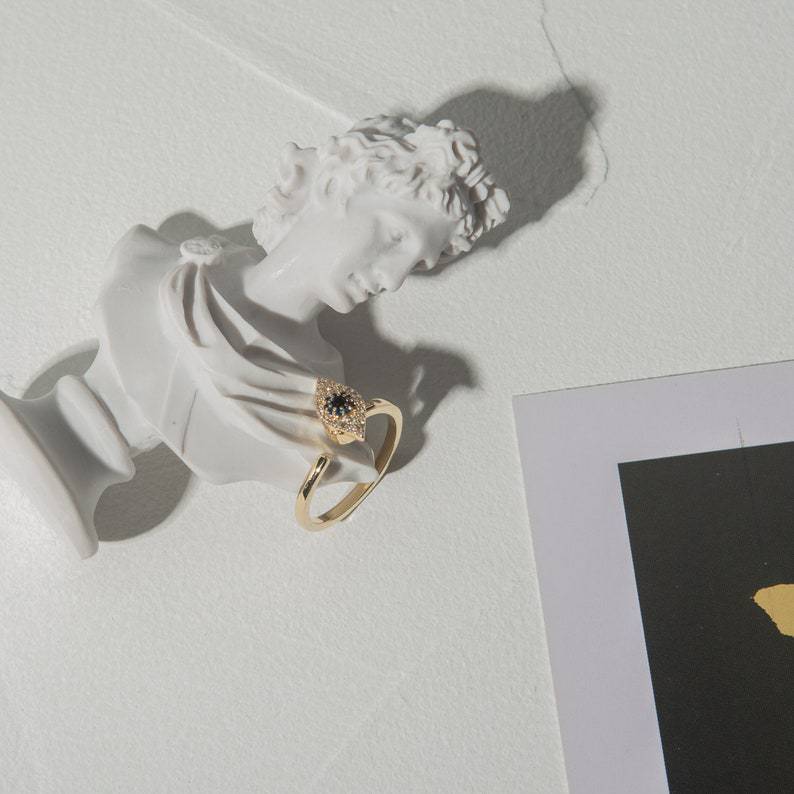 Copper Ring With Rotating Mechanism Adjustable Opening Fashion Jewelry Gold Plated Inlay Gems Demon Eye Accent