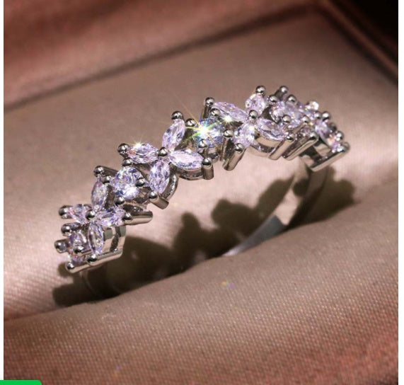 Womens Heart Shaped Ring European Design Gemstones Brass White Steel Alloy Fashion Jewelry Gift For Daily Wear