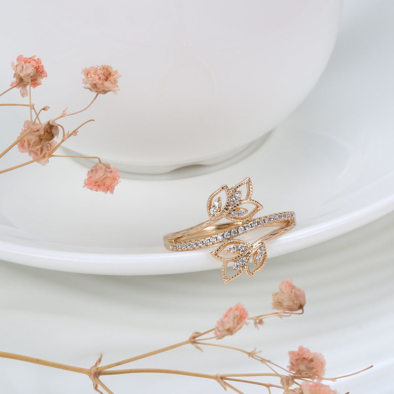 Three Layer Ring Personalized Rose Gold Plated Copper With Flower Mosaic Gemstones For Women Sizes 6 7 8 9 Timeless