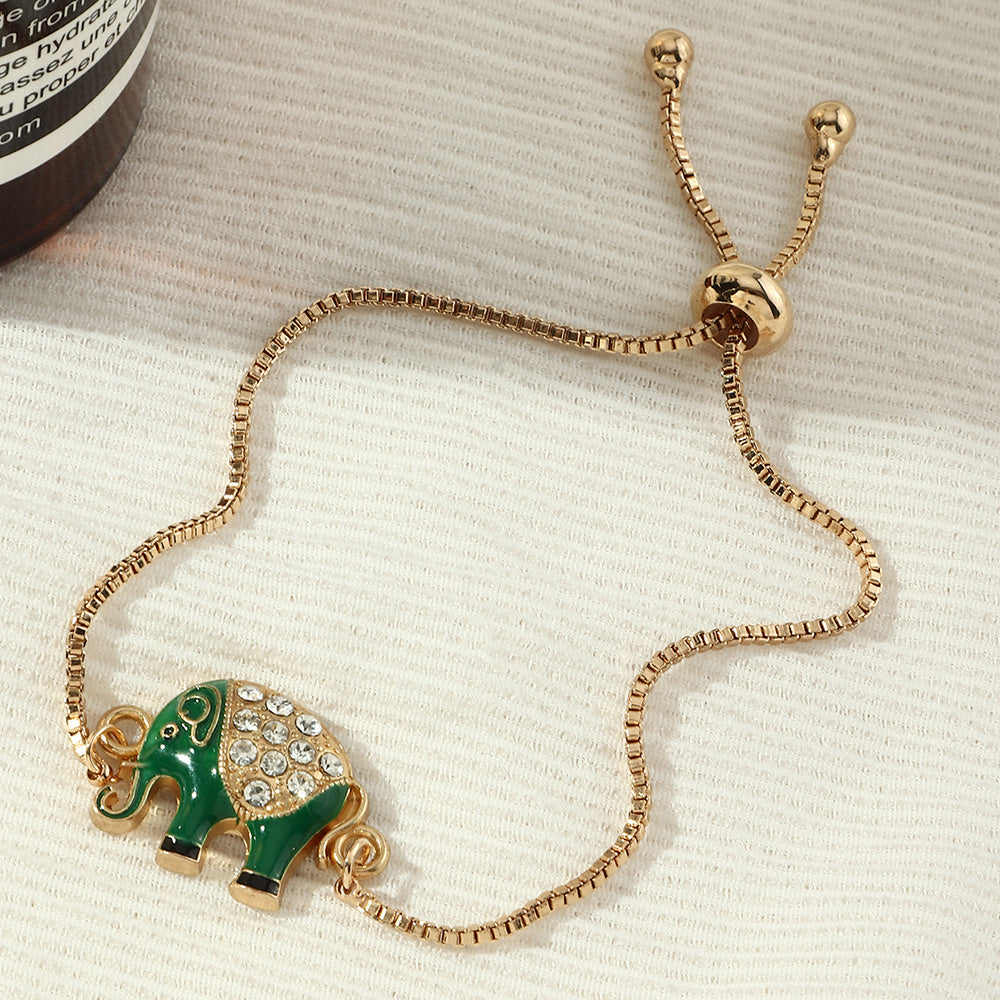 Elephant Bracelet for Women and Girls Alloy Animal Charm With Dripping Eye Ornaments European Fashion Jewelry Style