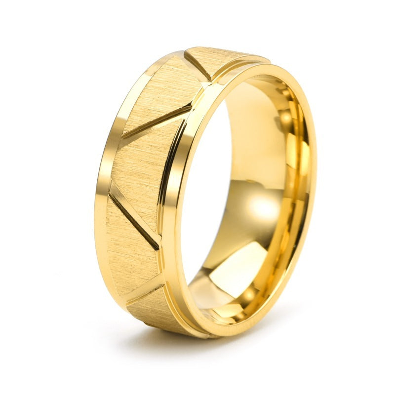 Men's 8mm Stainless Steel Ring With Flower Cross Sand Finish Silver Gold Black Sizes US6 to US12 Electroplated