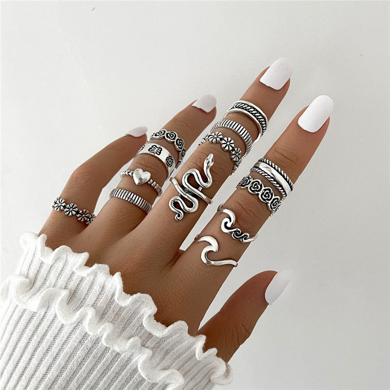 Women Ring Set 13 Pcs Flower Metal Alloy Geometric Knuckle Midi Stackable Rings For Women And Girls Great Gift Idea