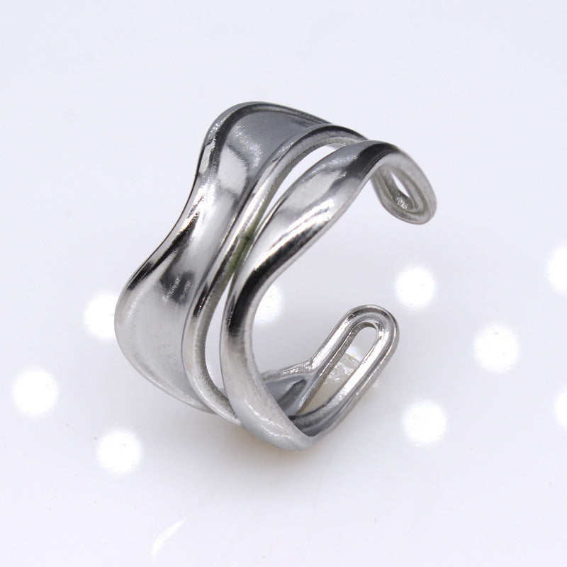 Unisex Titanium Steel Ring Geometric Open Design Adjustable