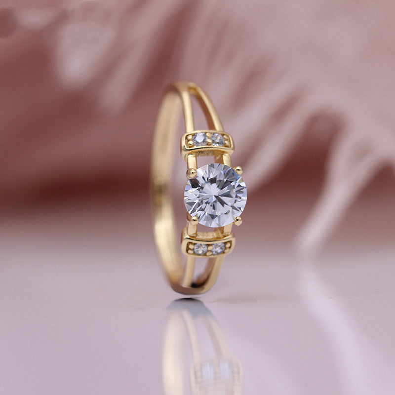 Womens Jewelry Set Rose Gold Alloy Earrings and Ring Set Round White Zircon National Style Fashion Jewelry for Women Girls Party