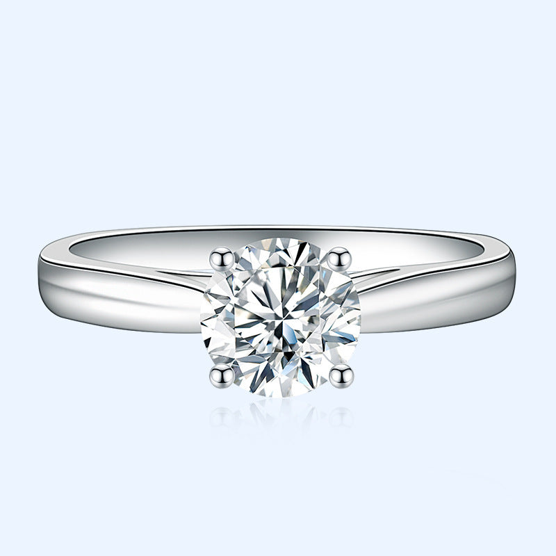 Moissanite Ring Four Claw Setting Platinum Plated Zircon Inlaid Womens Engagement Wedding Ring Elegant Sparkle Shine