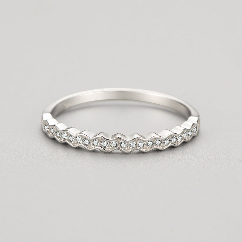 Womens Silver Geometric Ring With Micro Setting 925 Sterling Engagement Promise Band Elegant Everyday Piece Go