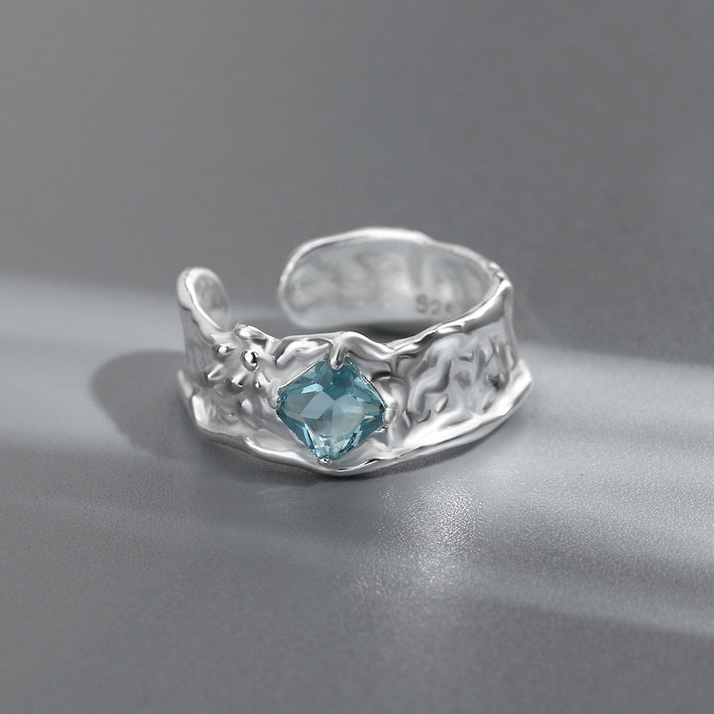 Diamond Inlaid Adjustable Ring Copper Geometric Design Unisex Korean Style Gold Plated Gemstone Accent Elegant