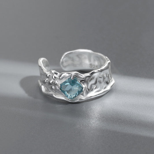 Diamond Inlaid Adjustable Ring Copper Geometric Design Unisex Korean Style Gold Plated Gemstone Accent Elegant